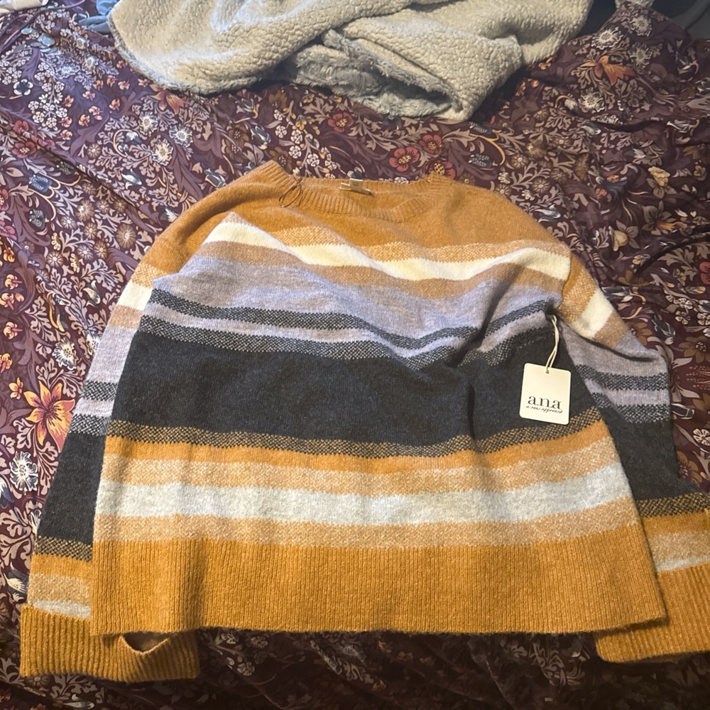 a.n.a Women's Striped Sweater - Mustard, Gray, Black, Cream NWT